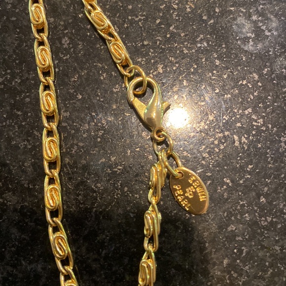 1990s Vintage Erwin Pearl Long Necklace, Gold Plated Metal, - Picture 2 of 4